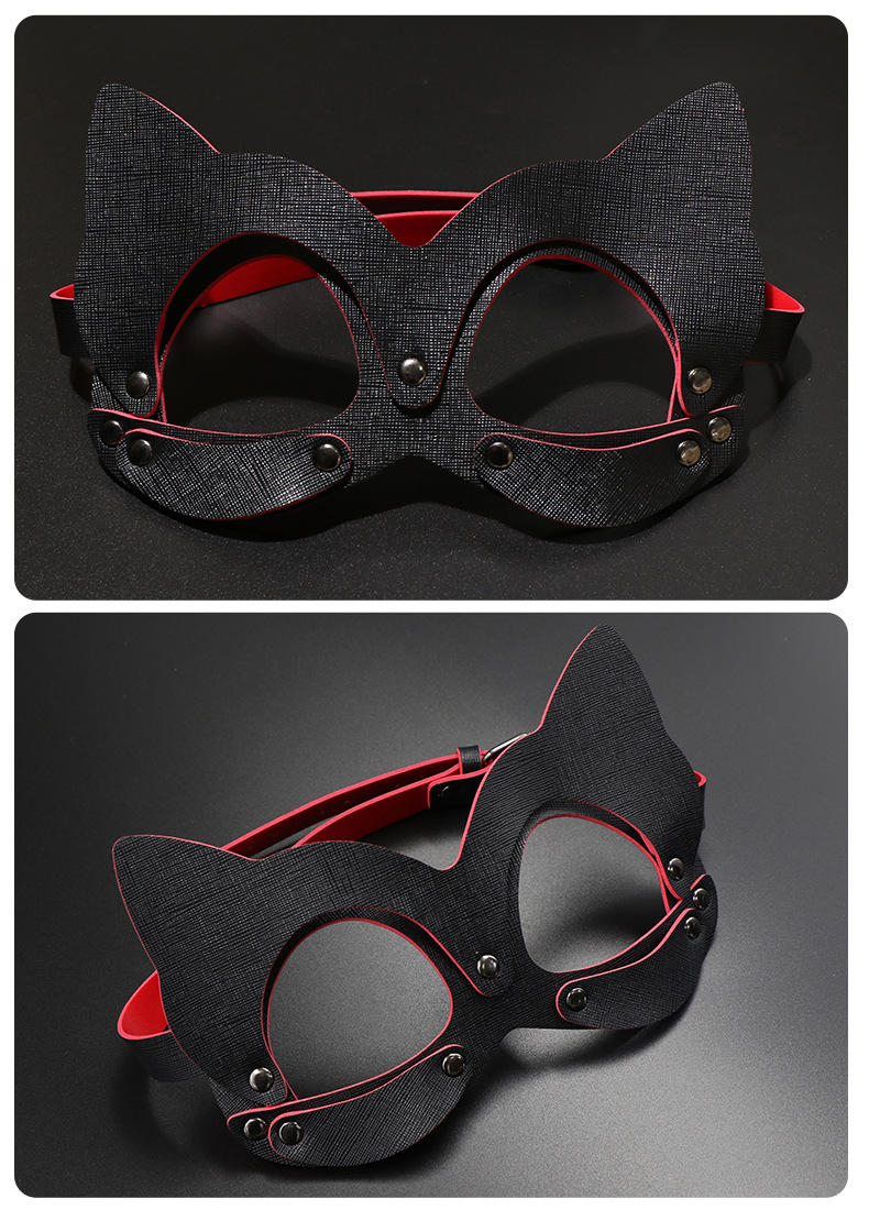 SM Light-Blocking Eye Mask, Black Leather with Metal Trim, Adjustable Blindfold for Couples — detail image 13