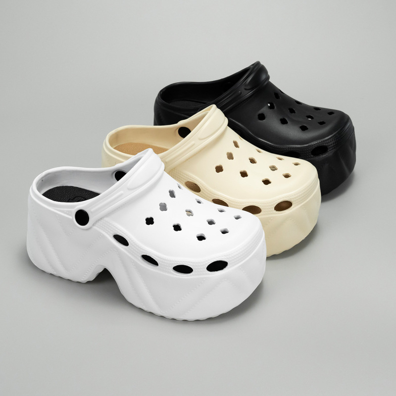 High-top Solid Color Cave Shoes Women's Outwear Summer Baotou Thick-soled Chunky Heel Sandals and Slippers Two-wear Breathable Beach Garden Shoes