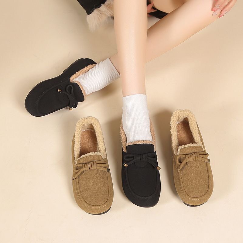Giày bốt tuyết nữ giữ ấm kiểu lười dễ mang, lót nhung dày, đế thấp — XD đậu bông màu cà phê, XD đậu bông-đen, XD Bean Cotton-Cà Phê Màu [Đóng Hộp], XD Bean Cotton-Đen [Đóng hộp]