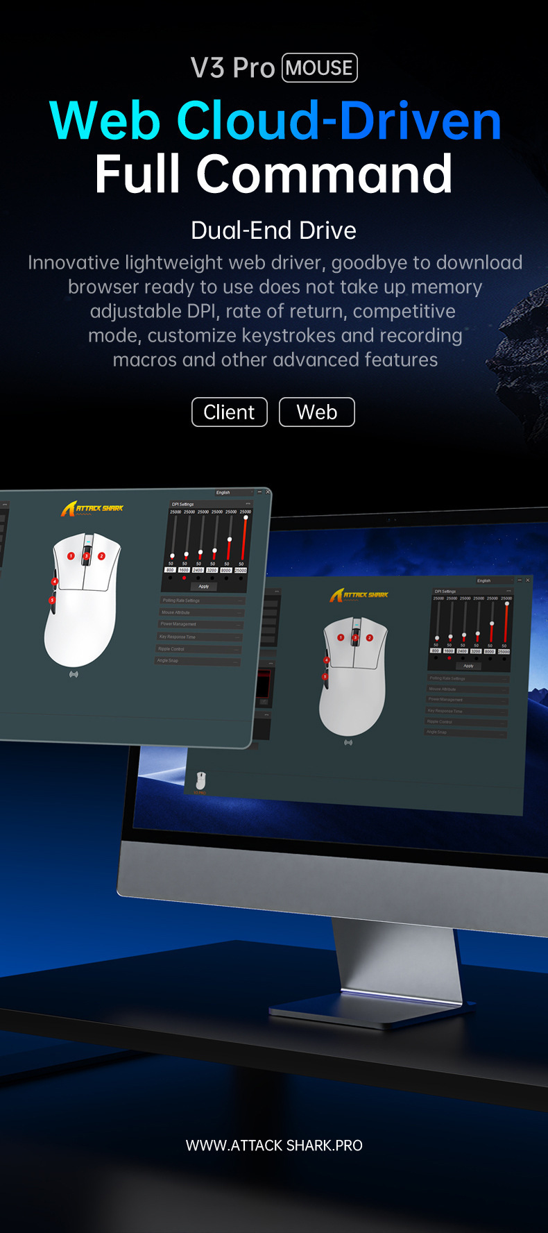 AttackShark V3PRO Mouse, Lightweight, Video Game, The Third Mock Examination, Wireless Bluetooth, RGB Seat, Rechargeable_voghion.com