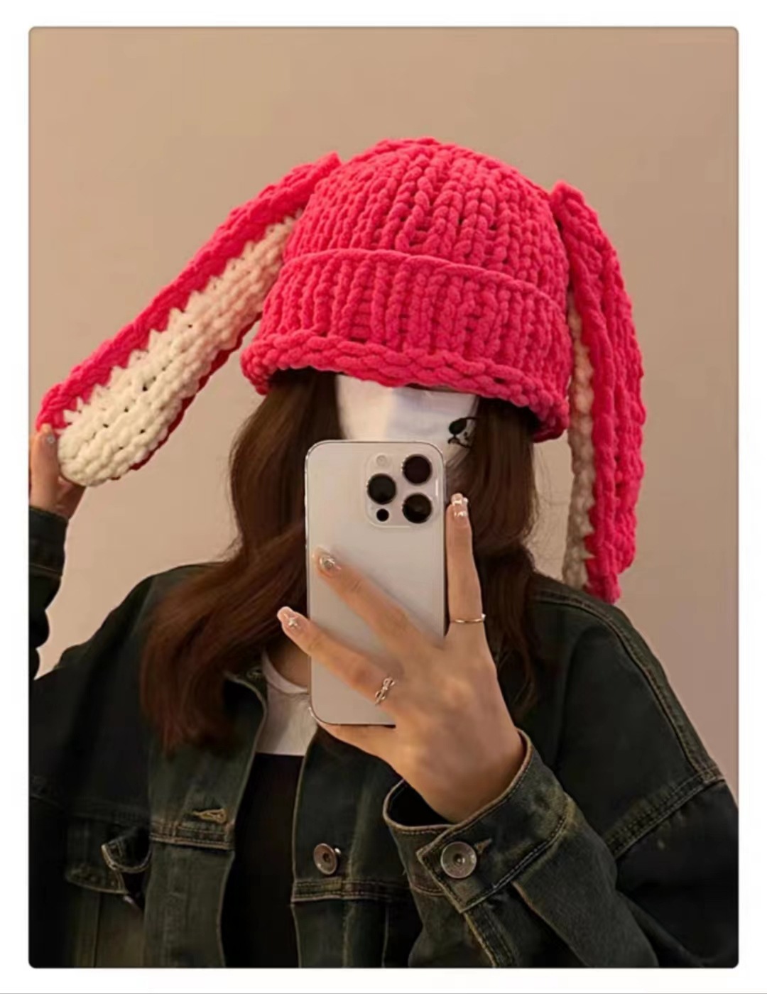 Nouveau dessin animé oreilles de lapin mignonnes et douces chapeau tricoté à la main avec du fil de laine pour la chaleur polyvalente et le visage des enfants mettant en valeur un petit chapeau en laine_voghion.com