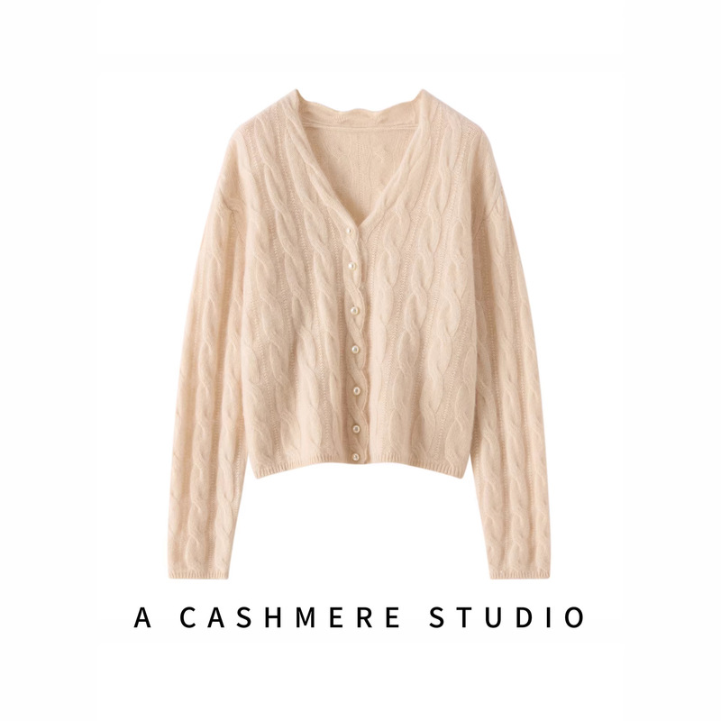 25 Autumn/Winter New V-Neck Buttoned Cashmere Cardigan for Women, Cable Knit Cashmere Sweater Jacket, Versatile Knitted Top 25 Autumn/Winter New V-Neck Buttoned Cashmere Cardigan for Women, Cable Knit Cashmere Sweater Jacket, Versatile Knitted Top