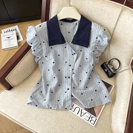 法式高级感提花波点衬衫女2025夏季新款洋气泡泡袖学院风显瘦上衣