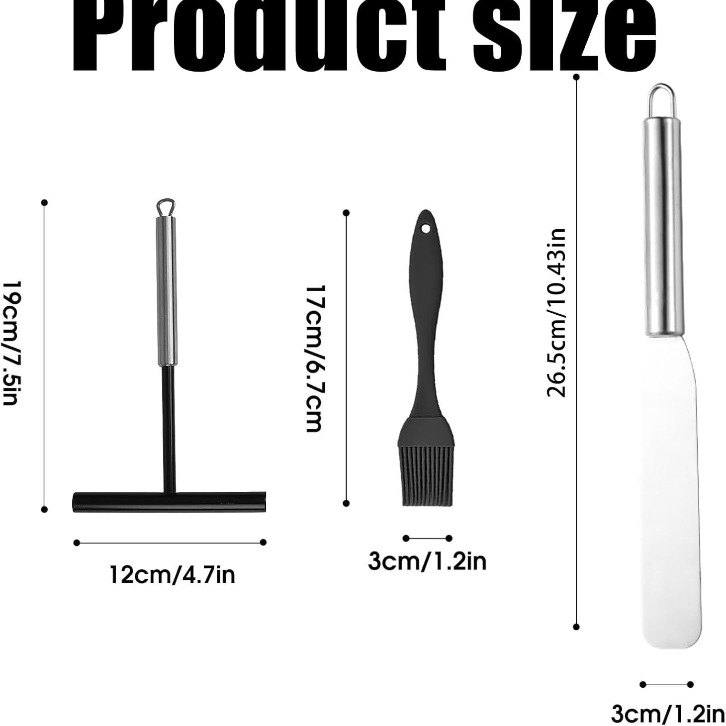 블랙 팬케이크 메이커 + 실리콘 브러쉬 + 스테인리스 스틸 주걱 (121g, 포장)