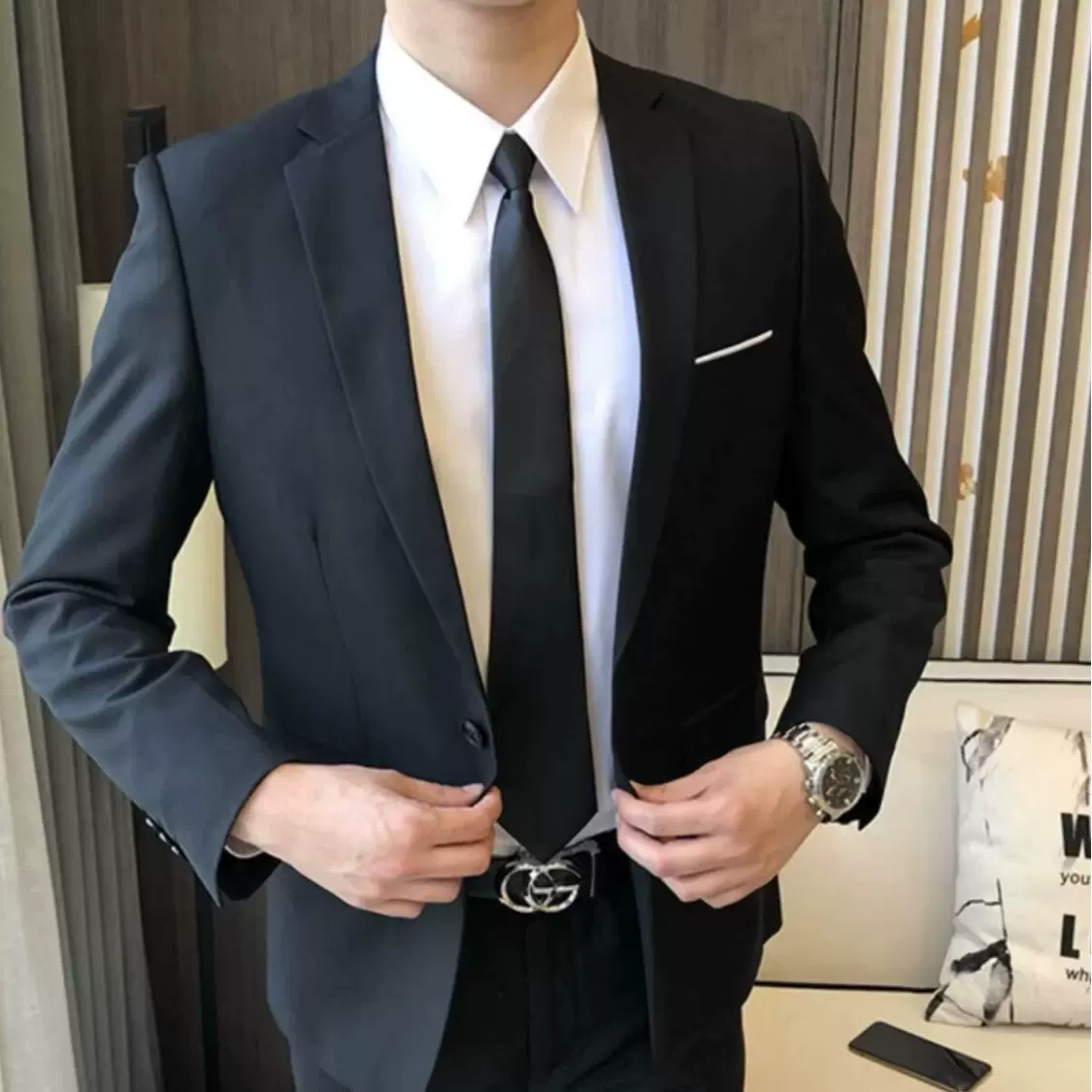时尚西服套装外套上衣修身商务休闲职业正装小西装潮流男生款