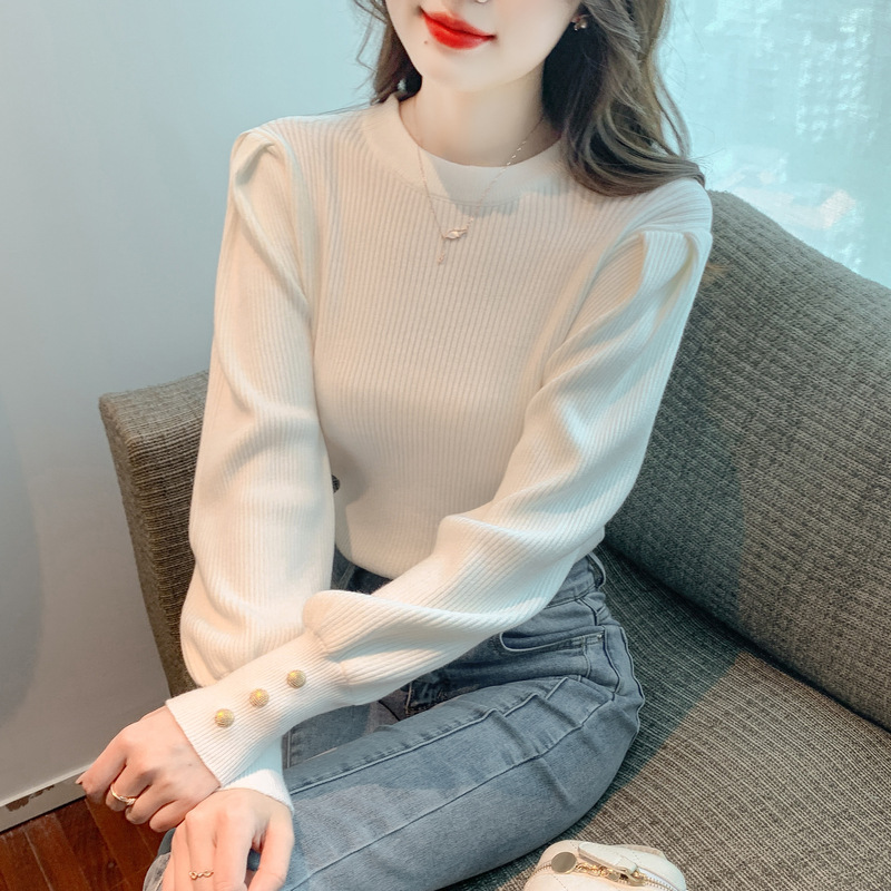 2025秋冬新款洋气内搭针织衫女时尚气质上衣修身显瘦泡泡袖打底衫