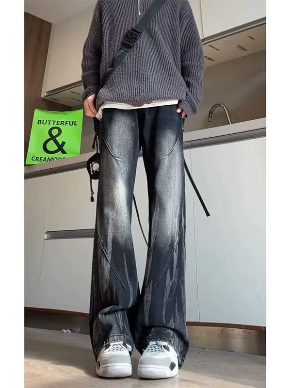 高街扎染渐变牛仔裤男款春秋季美式复古百搭vibe水洗直筒微喇裤子|undefined