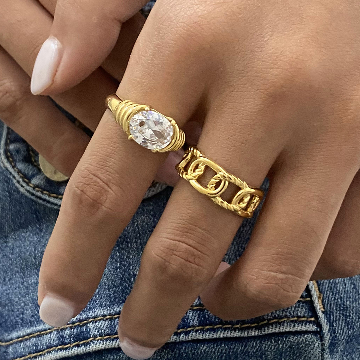 Anillo de acero de titanio de diamante transfronterizo de Europa y Estados Unidos JEDING nicho de diseño de anillo de joyería de acero inoxidable no desvanecido
