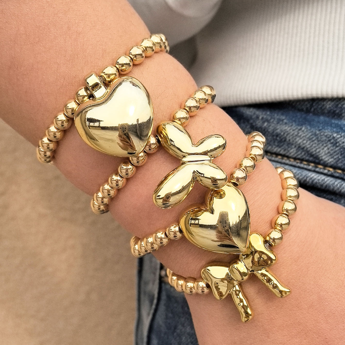 11g Weight CCB Pendant Material Bracelets Classification Simple Style Heart Shape Bow Knot CCB Ball Chain Beaded Bracelets Wholesale