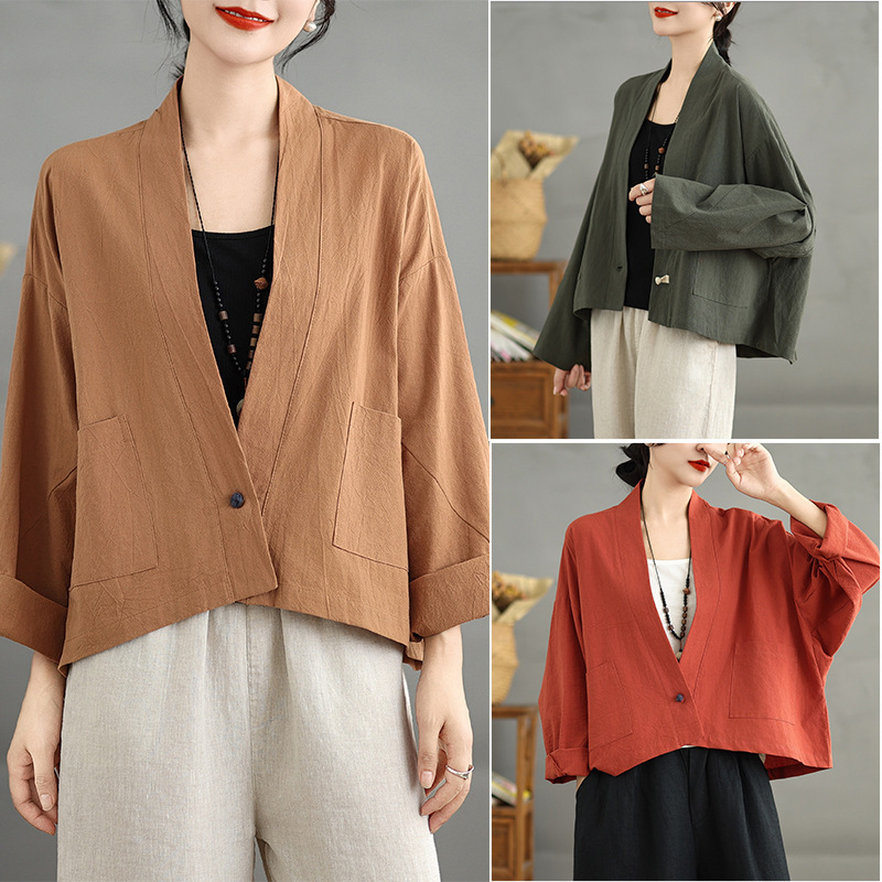 Real Shot in stock Cotton and Linen Sand Wash Old Shirt Top Women's Autumn and Winter New Women's Retro Loose Short Cardigan Jacket Real Shot in stock Cotton and Linen Sand Wash Old Shirt Top Women's Autumn and Winter New Women's Retro Loose Short Cardigan Jacket
