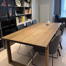 新中式全实木家用饭桌子莫比恩餐桌一体侘寂风原木大板茶桌工作台