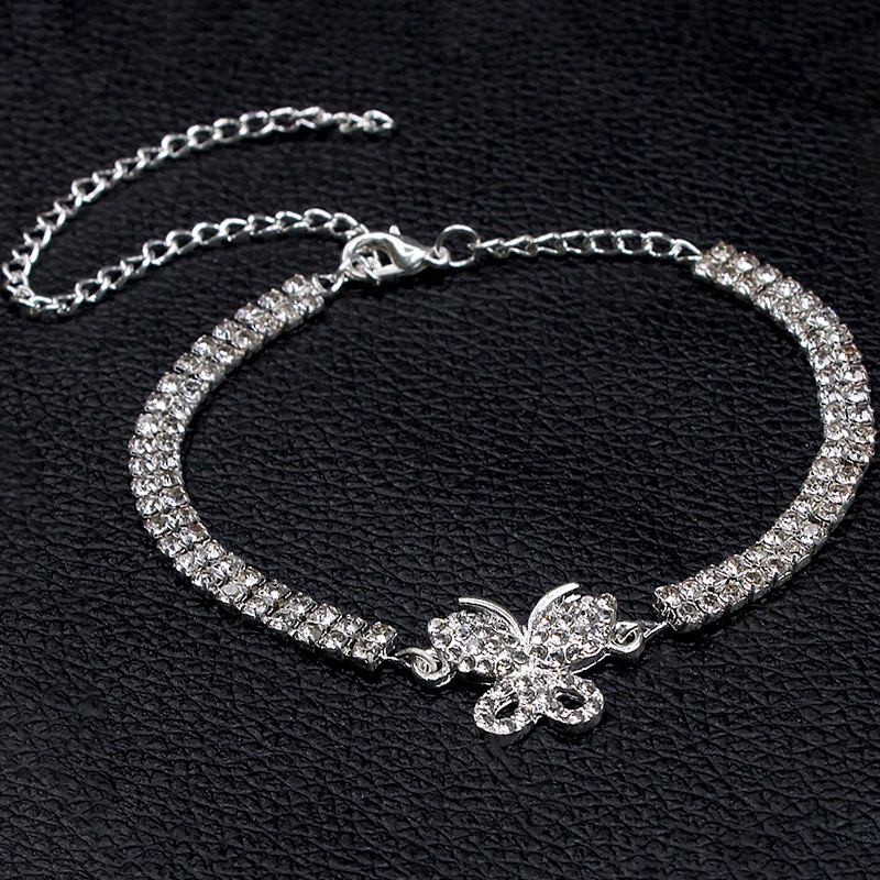 Europa y los Estados Unidos explotaron la personalidad creativa de mariposa joyería de playa para mujeres simple doble fila de joyería de pie de diamante lote spot