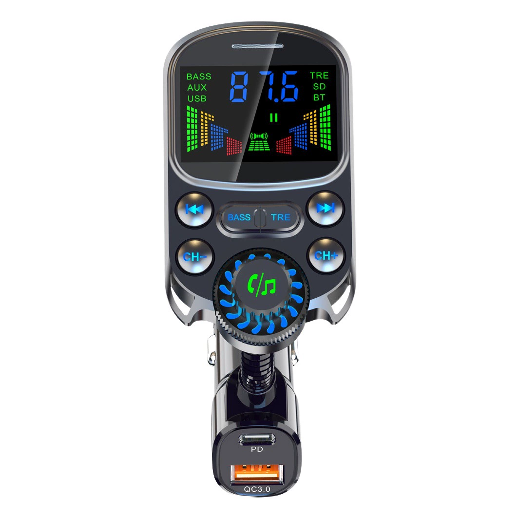 Регулировка высоких и низких частот, цветной экран высокой четкости, отображение напряжения в автомобиле, быстрая зарядка PD30W, автомобильный MP3-плеер с Bluetooth.