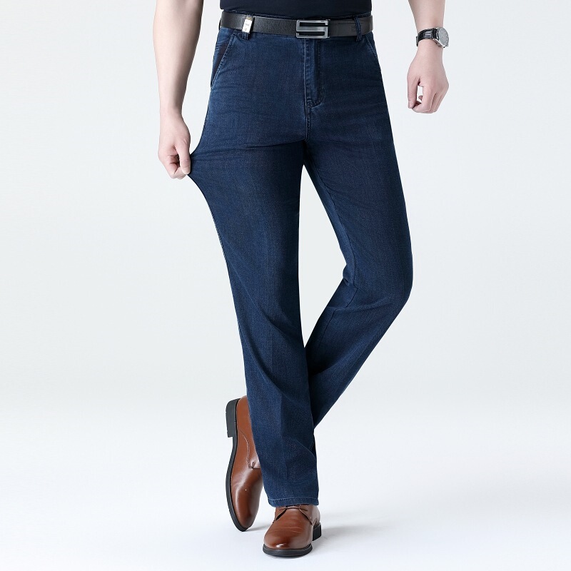 High-End Thin Tencel Jeans for Middle-Aged and Elderly Men, Loose Straight High-Waisted Business Casual Large Size Trousers High-End Thin Tencel Jeans for Middle-Aged and Elderly Men, Loose Straight High-Waisted Business Casual Large Size Trousers