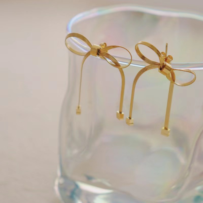 Knotted Bow Stainless Steel Stud Earrings_colorza_4