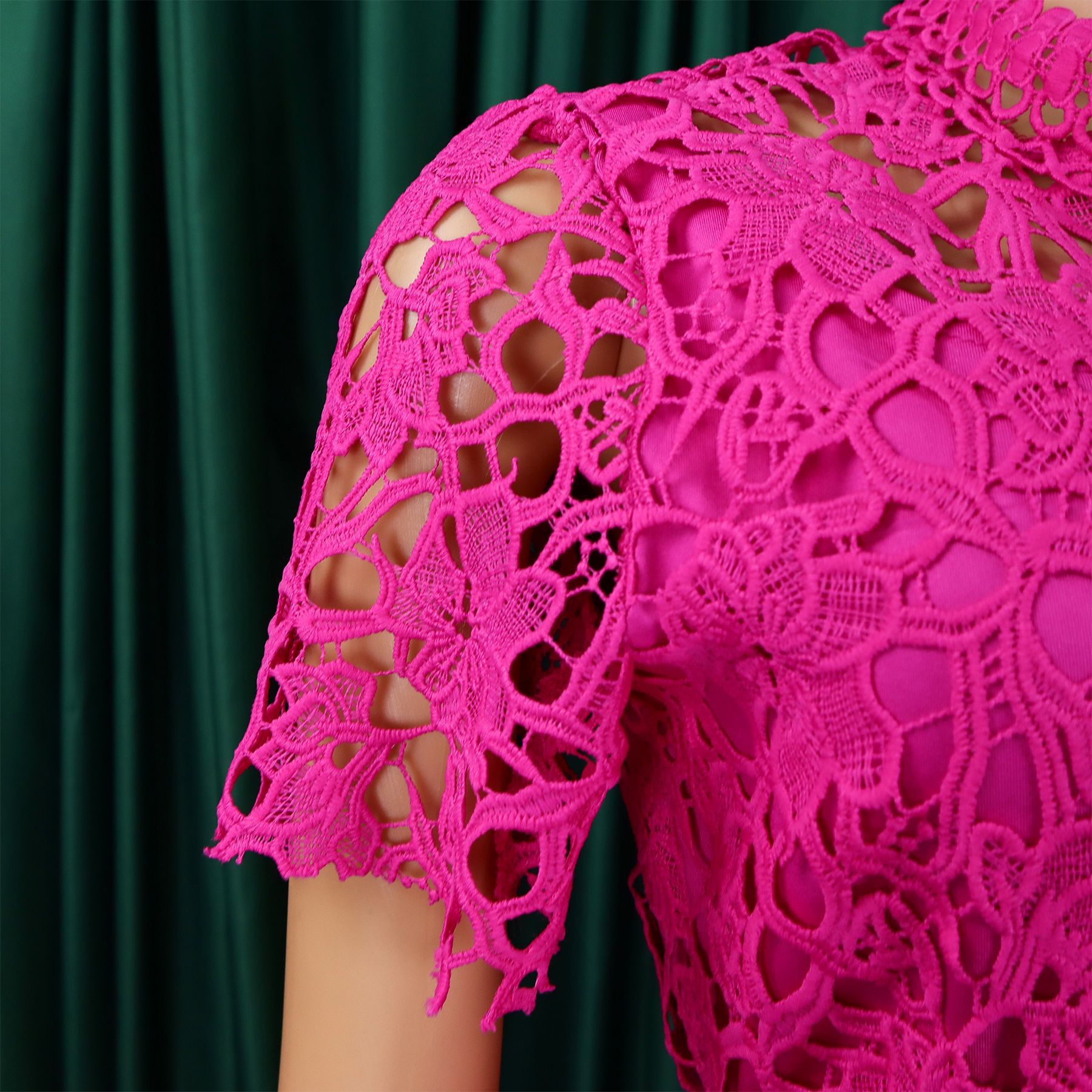 546g Weight Short Sleeve Sleeve Length Polyester Fabric Type High Waist Waist Line Jumpsuits Pants Type Daily Occasion Loose Fit Type Solid Color Pattern Summer Season Women's Gender Lace Design Casual Style Women's Daily Casual Solid Color Lace Jumpsuits 22