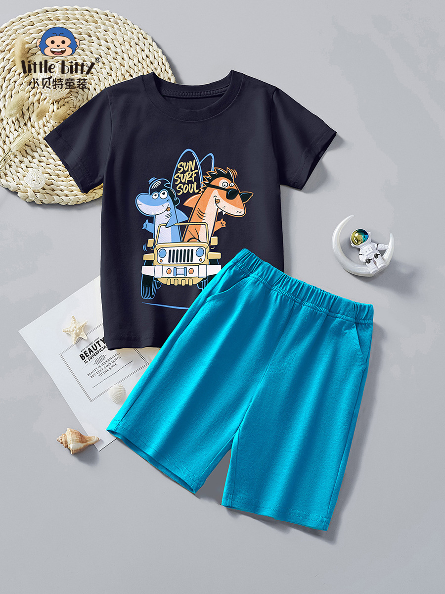 Children's Clothes Are Super Fashionable 2025 New Summer Style Handsome Children's Boys Two-Piece Set Children's Summer Short-Sleeved Suit