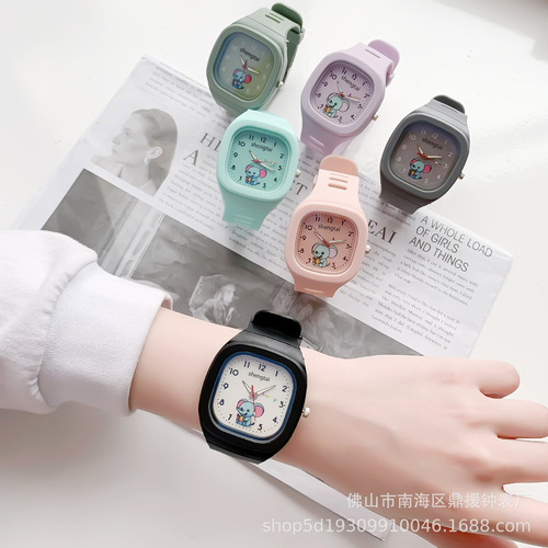 Children's Waterproof Glow-in-the-Dark Watch Student Gift Plastic Clock Small Square Cartoon Handwatch