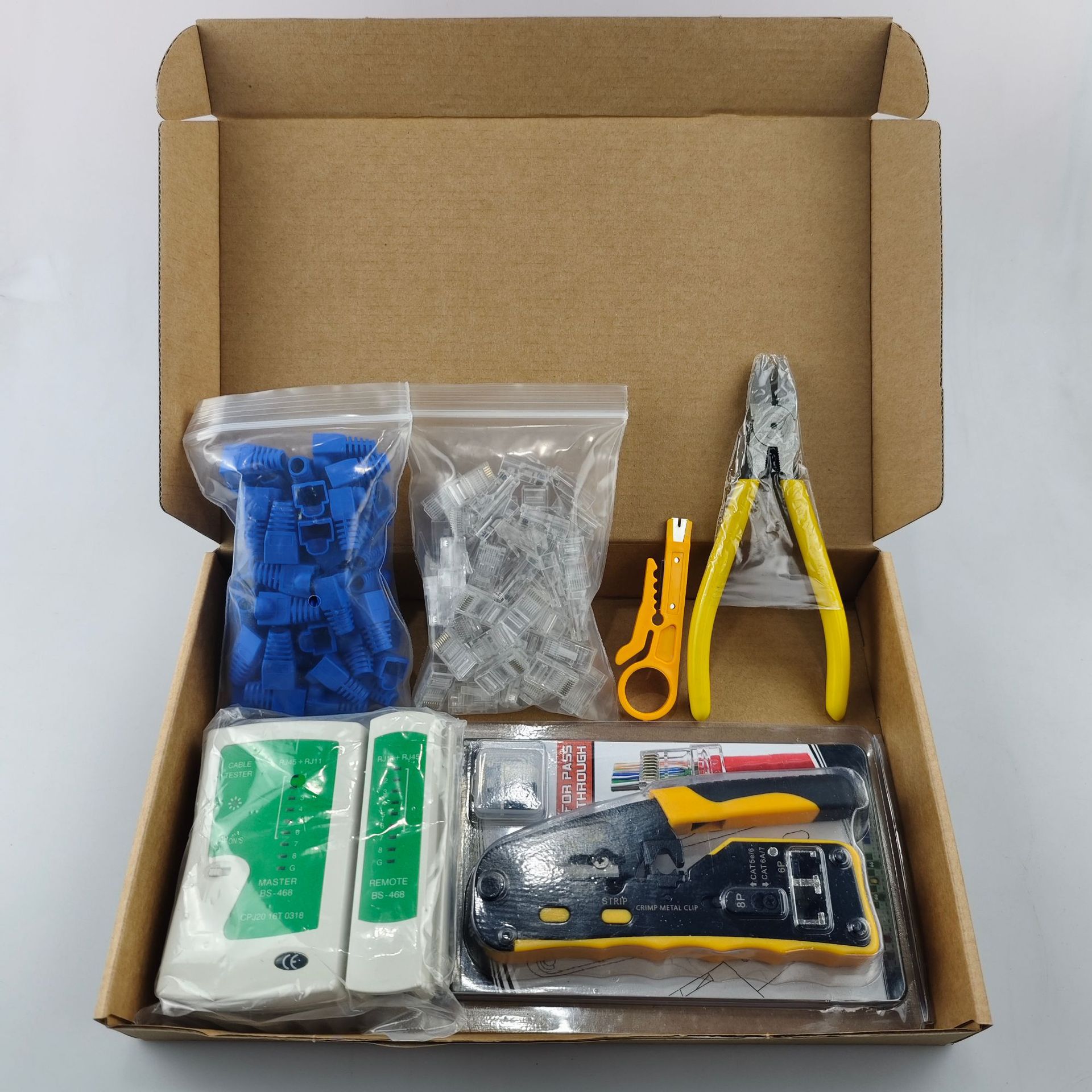 하드웨어 도구 조합 도구 통신 네트워크 압착 펜치가 구멍 RJ45 래칫 펜치를 통해 세트