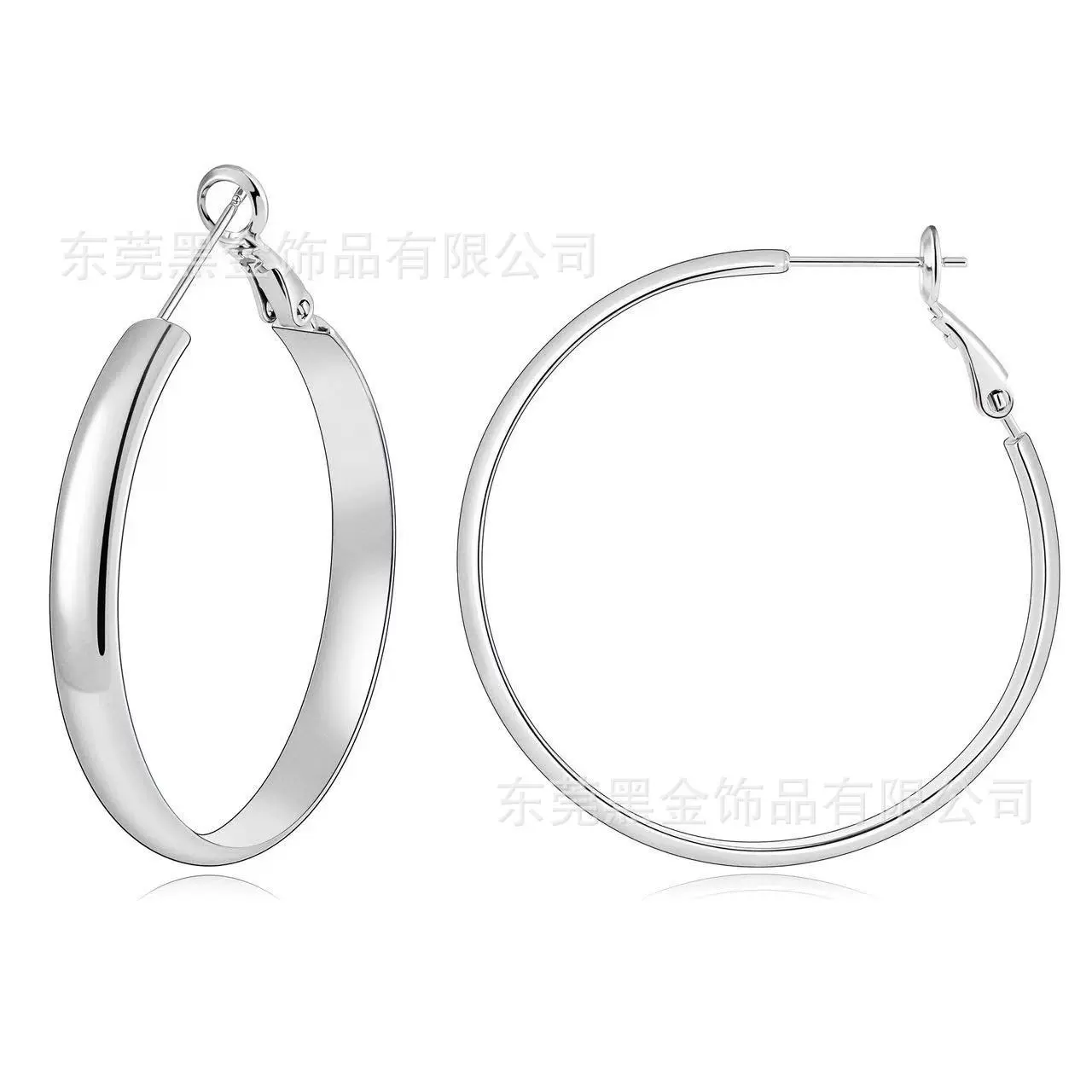 高品质18K光面宽面圆圈耳环女士简约气质跨境亚马逊爆款耳环饰品