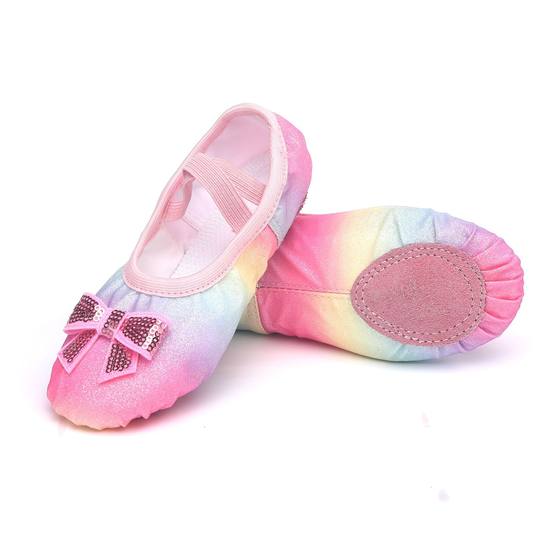 Cross-border Shining Rainbow Gradient Dance Shoes Soft-soled Practice Cat's Claw Shoes Glitt Lace-up Free Children's Dancing