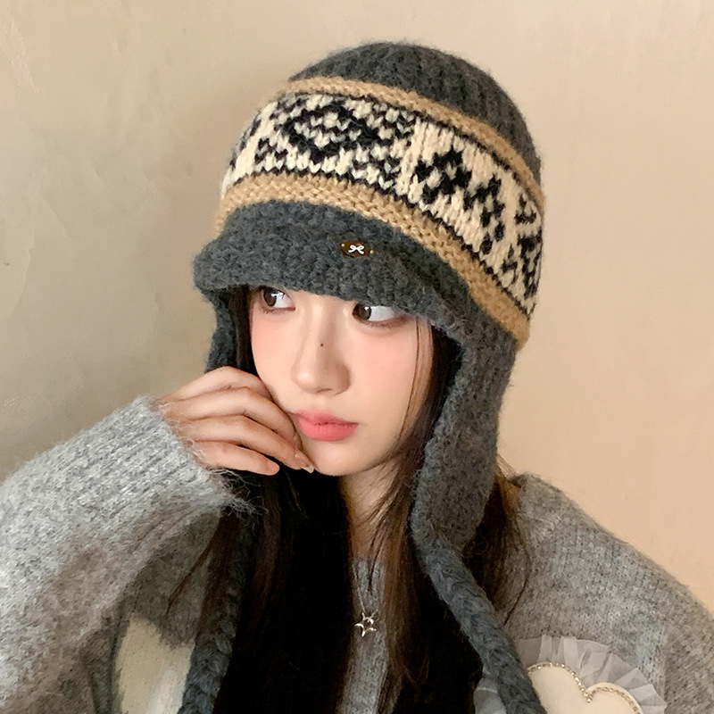 韩版秋冬季帽子女款针织毛线帽大帽檐显脸小雷锋帽护耳保暖包头帽|undefined