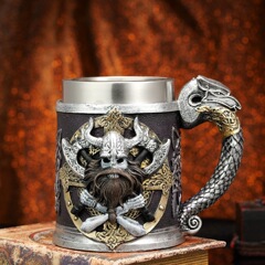 欧洲中世纪维京海盗啤酒杯3D立体浮雕维京头像马克咖啡杯酒吧扎啤