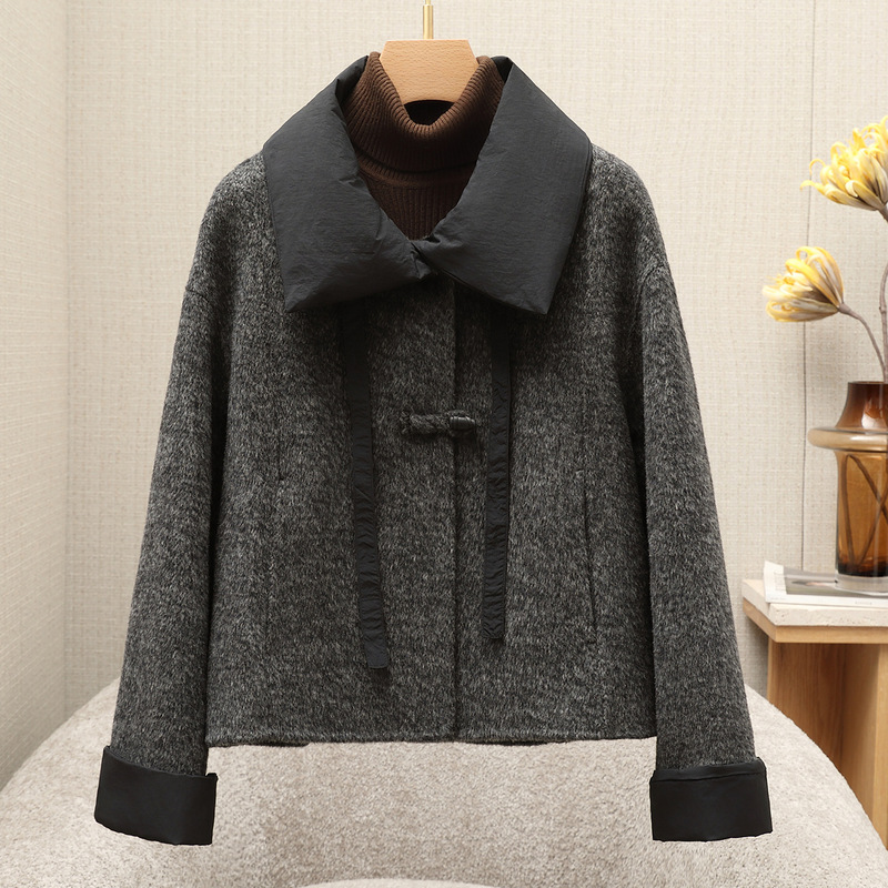 Wool and down Collar Coat for Women, Short Style, High-End Feel, 2026 Autumn and Winter New Model, High-End Woolen Coat for Petite Women