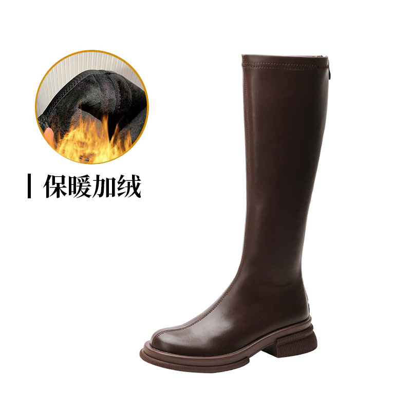 Damen Overknee-stiefel Mit Rundkappe Schlanke Passform British Style_voghion.com