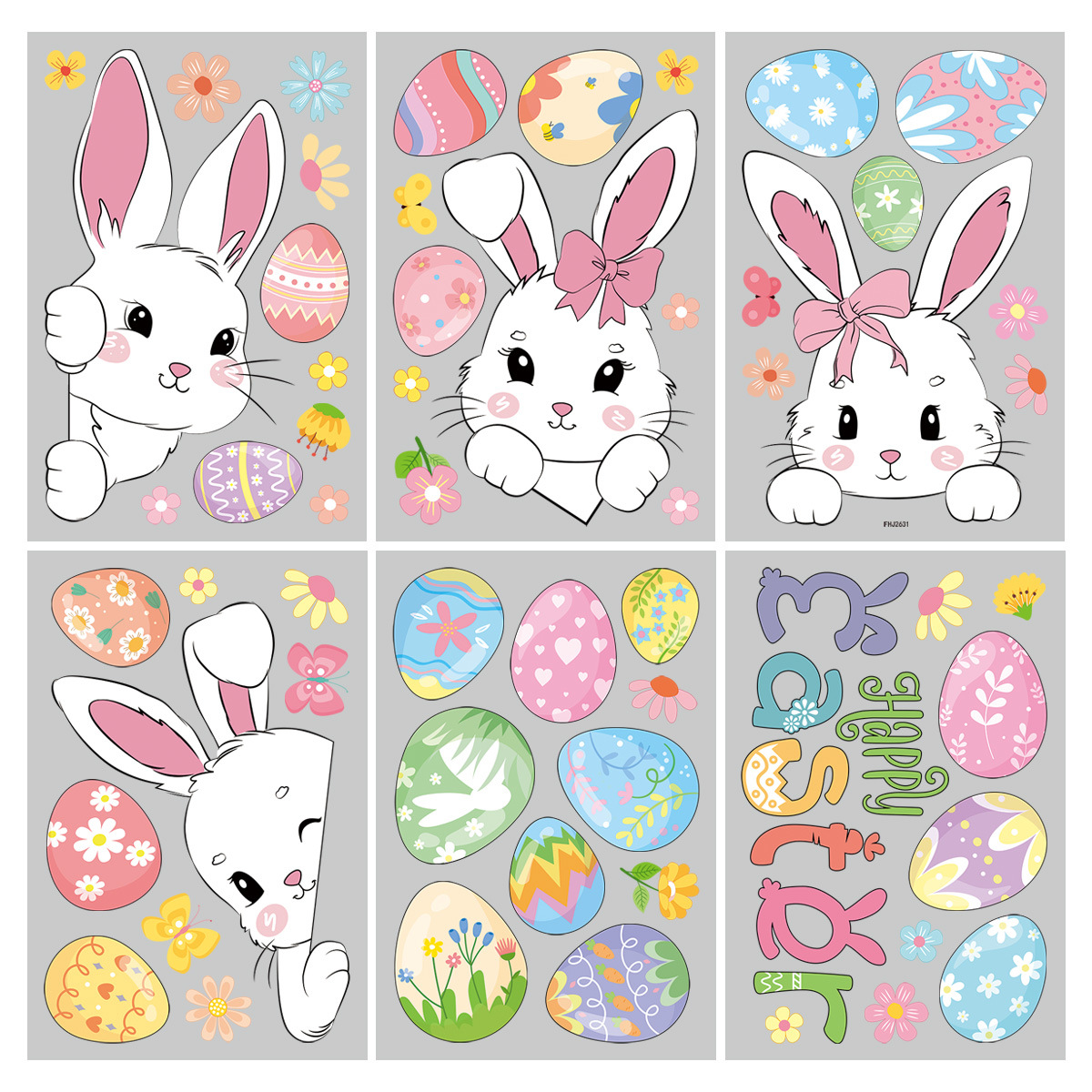 Rabbit Glass Static Cling Wholesale 2026 Cross-Border Amazon Easter Egg Window Wall Decoration Door Sticker
