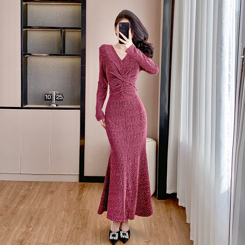 Thirteen lines of quality rhinestone socialite dress goddess fan feeling small dress fishtail dress 5316 Thirteen lines of quality rhinestone socialite dress goddess fan feeling small dress fishtail dress 5316