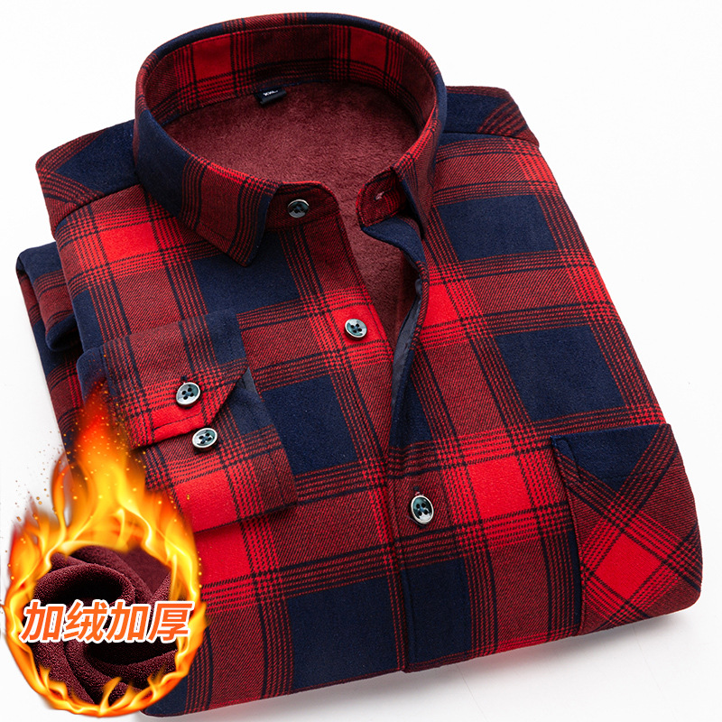 2023 Otoño e Invierno papá de mediana edad y anciano usa abrigo exterior camisa de manga larga mejorada de terciopelo de doble cara para hombres