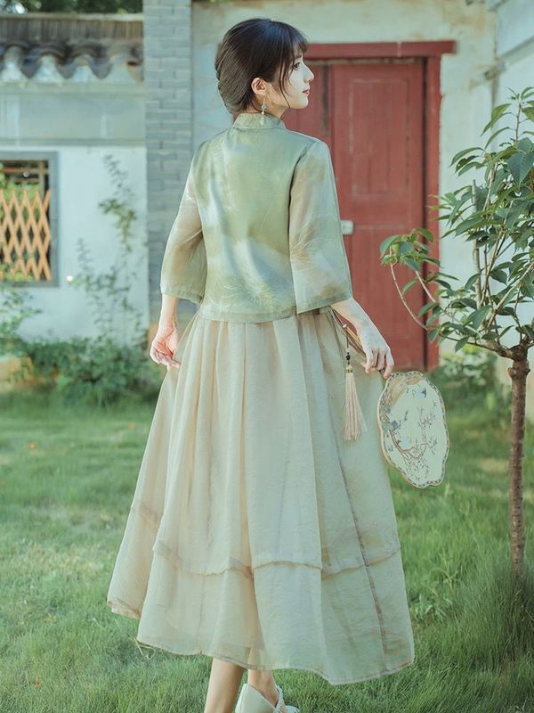 茶艺服新中式禅意茶女旗袍两件套改良文艺国风显瘦日常复古风春夏|undefined