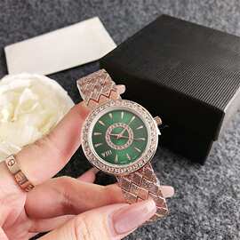 外贸时尚休闲钢带女表简约奢华镶钻女士百搭石英手表一件代发新款