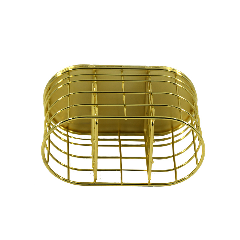 北欧INS化妆刷收纳桶铁艺土豪金桌面笔筒金色彩妆美妆工具收纳筒