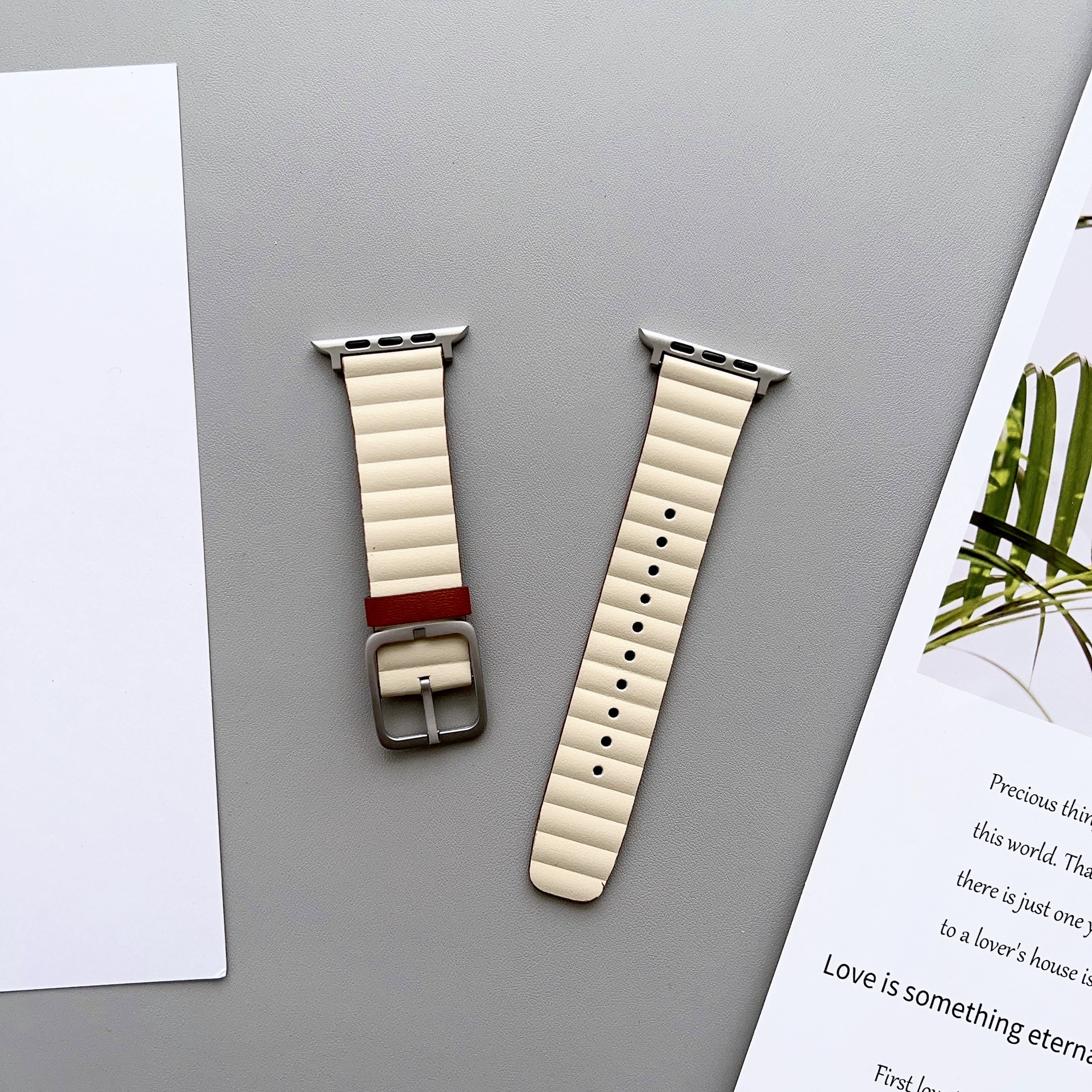 Apple double-sided bamboo watch strap, genuine leather with multiple color configurations