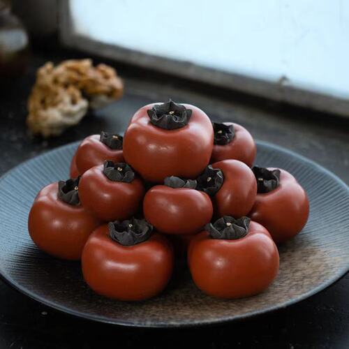 Yixing handmade purple sand everything goes well persimmon tea pet ornaments boutique personalized gift box tea toy simulation fruit tea set