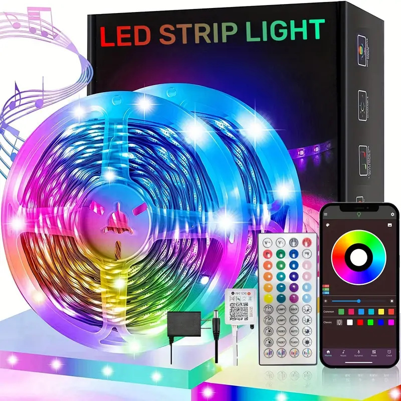 En stock traje de tira de luz LED 3535 de baja tensión RGB tira de luz autoadhesiva 44 clave de música de infrarrojos Bluetooth llevó la luz