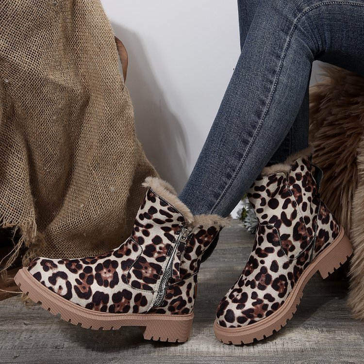 Big size snow boots women's new autumn and winter leopard print tube plus cashmere warm cotton boots_voghion.com