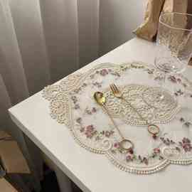 复古法式蕾丝桌垫ins绣花蕾丝桌布田园欧式床头柜装饰玫瑰花餐垫