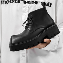 ins英伦风厚底百搭增高真皮男鞋马丁靴工装靴户外中邦短靴