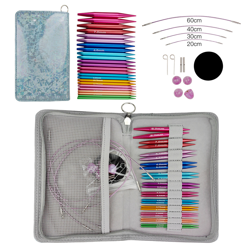 Herramientas de tejido transfronterizas agujas de suéter de alúmina de color desmontables de manga collar agujas de anillo un conjunto de 12 pagos