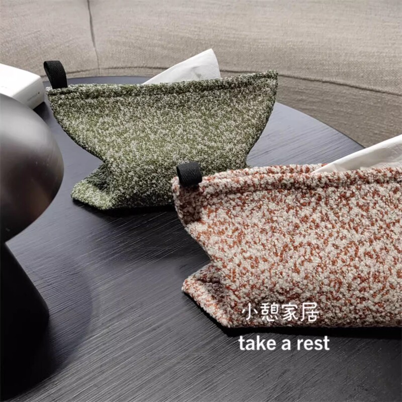 Antique Fabric Tissue Box Car Paper Bag Green brown Original Design French Retro Tissue Storage