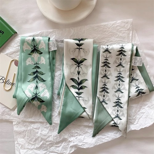 Temperament silk scarf for women, Korean version, versatile, small, narrow, narrow ribbon, hair tied, ponytail, spring and autumn decorative scarf
