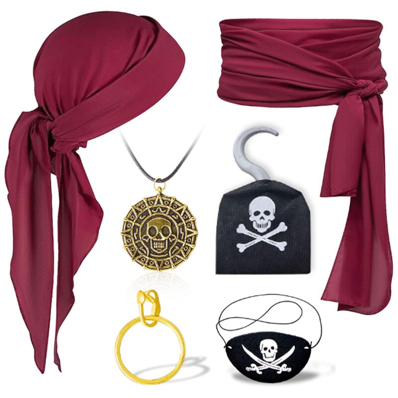 Pirate Costume Accessories Set Men Women Halloween Bandana Belt Necklace Cosplay Eye Mask Xp040