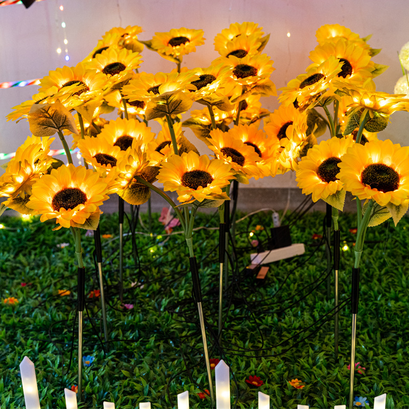 Cross-border outdoor decorative LED solar reed light strings, courtyard park lighting sunflower dandelion light strings