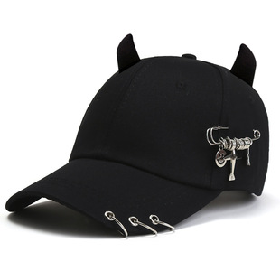 Cross-border fashion casual cool horn baseball cap street hip hop iron ...