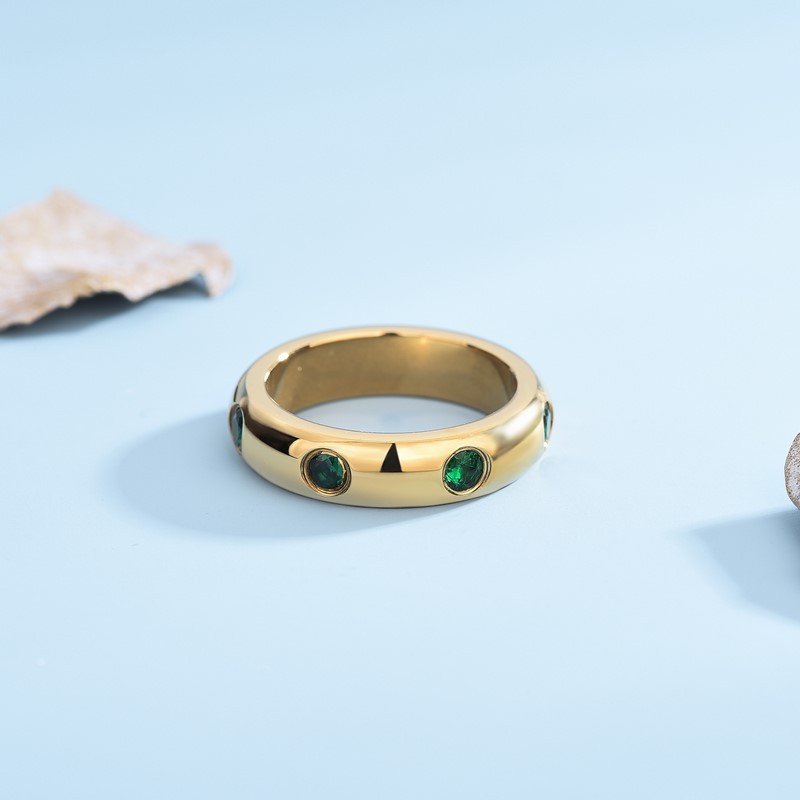 Fashion U Shape Titanium Steel Plating Zircon Rings 1 Piece