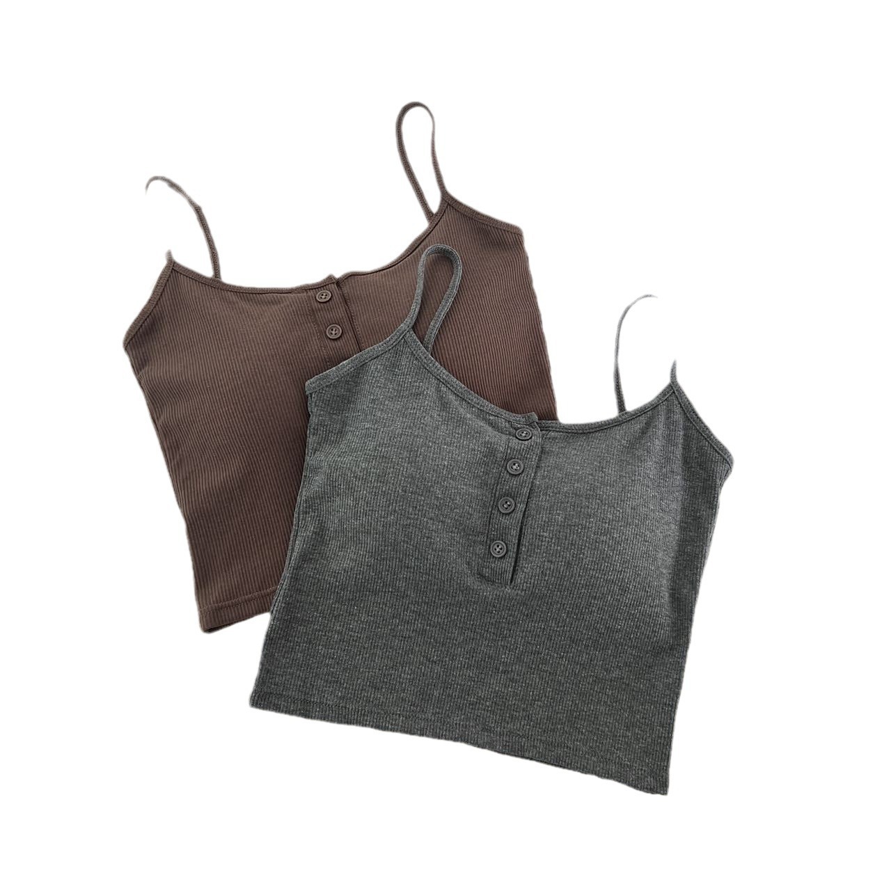 6626# pure button thin shoulder camisole fixed cup back hollow comfortable slim Joker slim top
