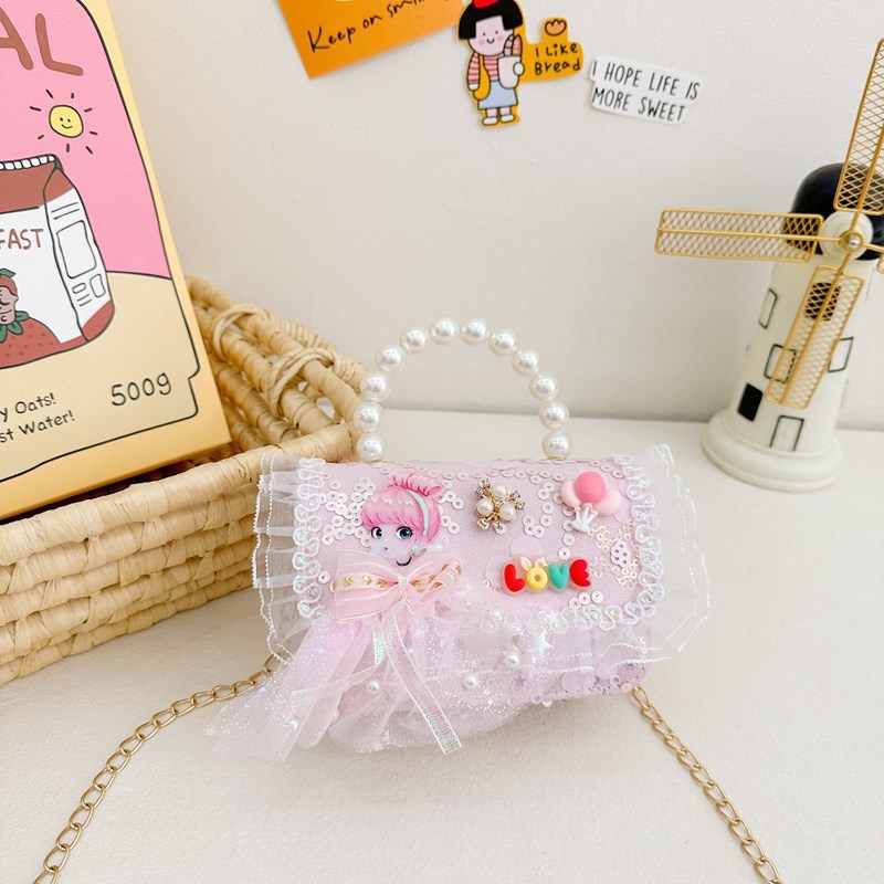 Nuevo bolso para niños, niña pequeña, bolso de perla, princesa de moda, monedero de hombro, bolso de cambio